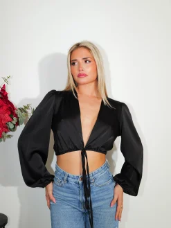 Blusa cruzada satin negro