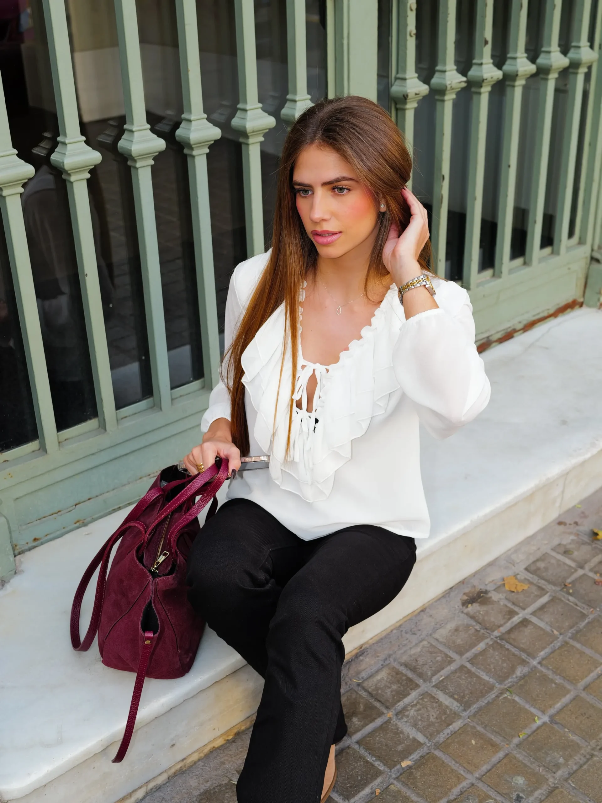 Blusa romántica cordón blanca