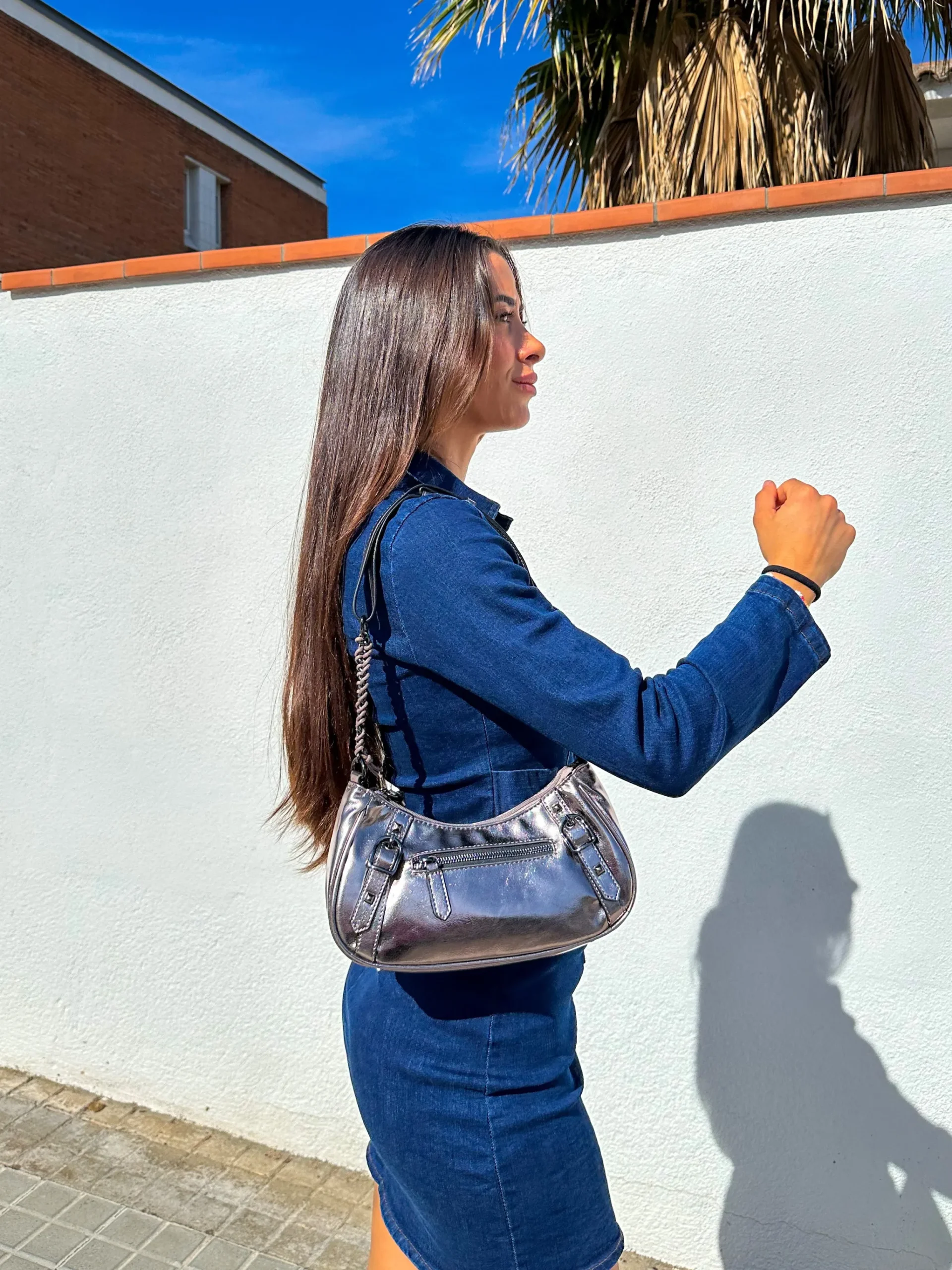 Bolso baguette hebillas plateado