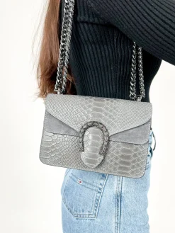 Bolso herradura piel gris