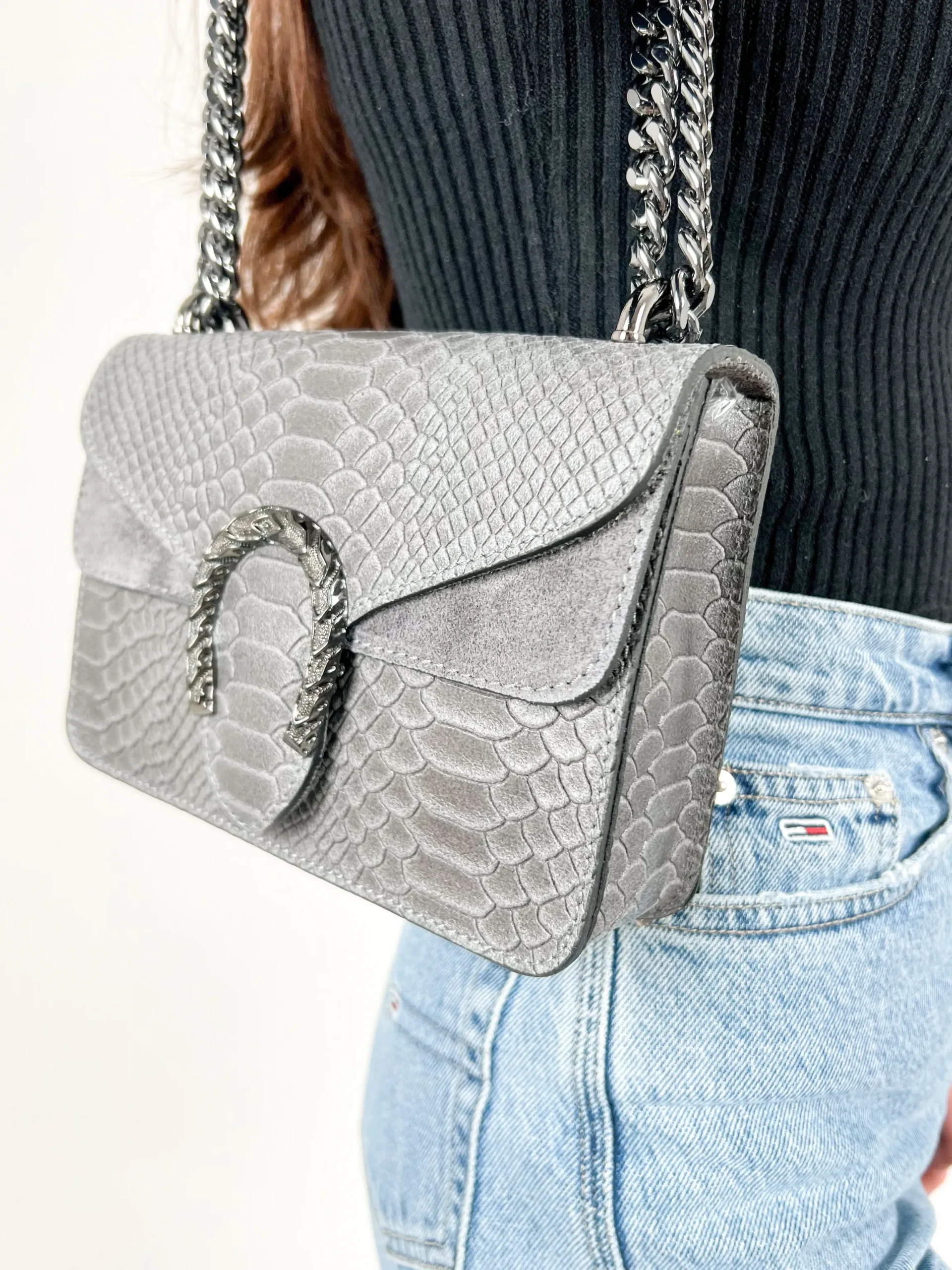 Bolso herradura piel gris