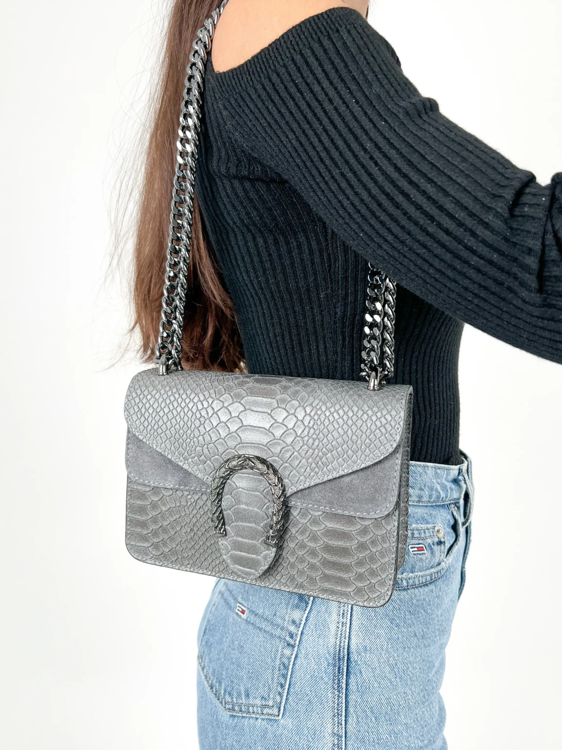 Bolso herradura piel gris