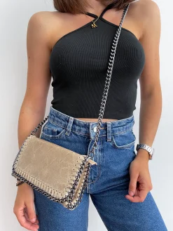 Bolso midi piel beige