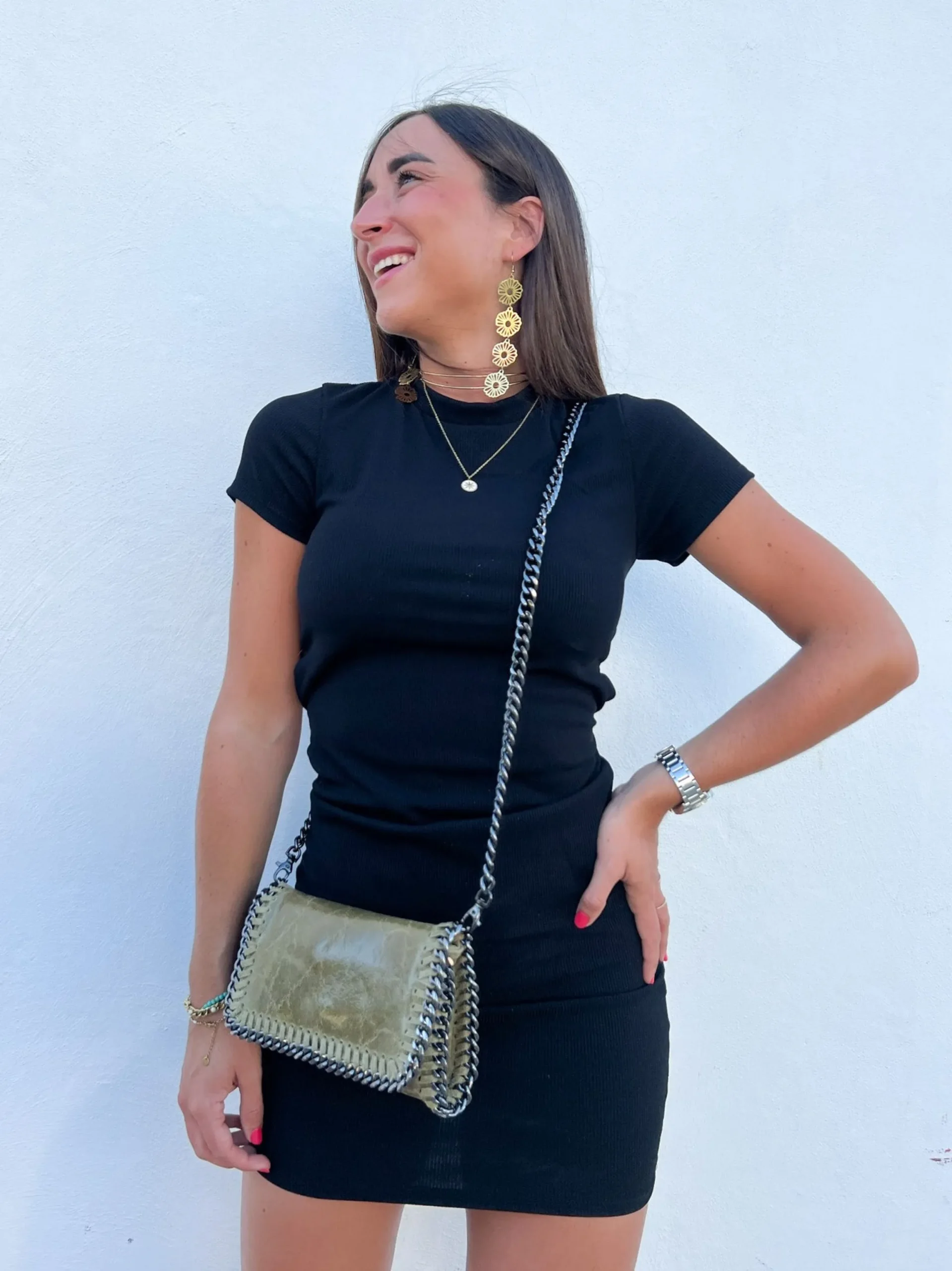 Bolso midi piel caqui