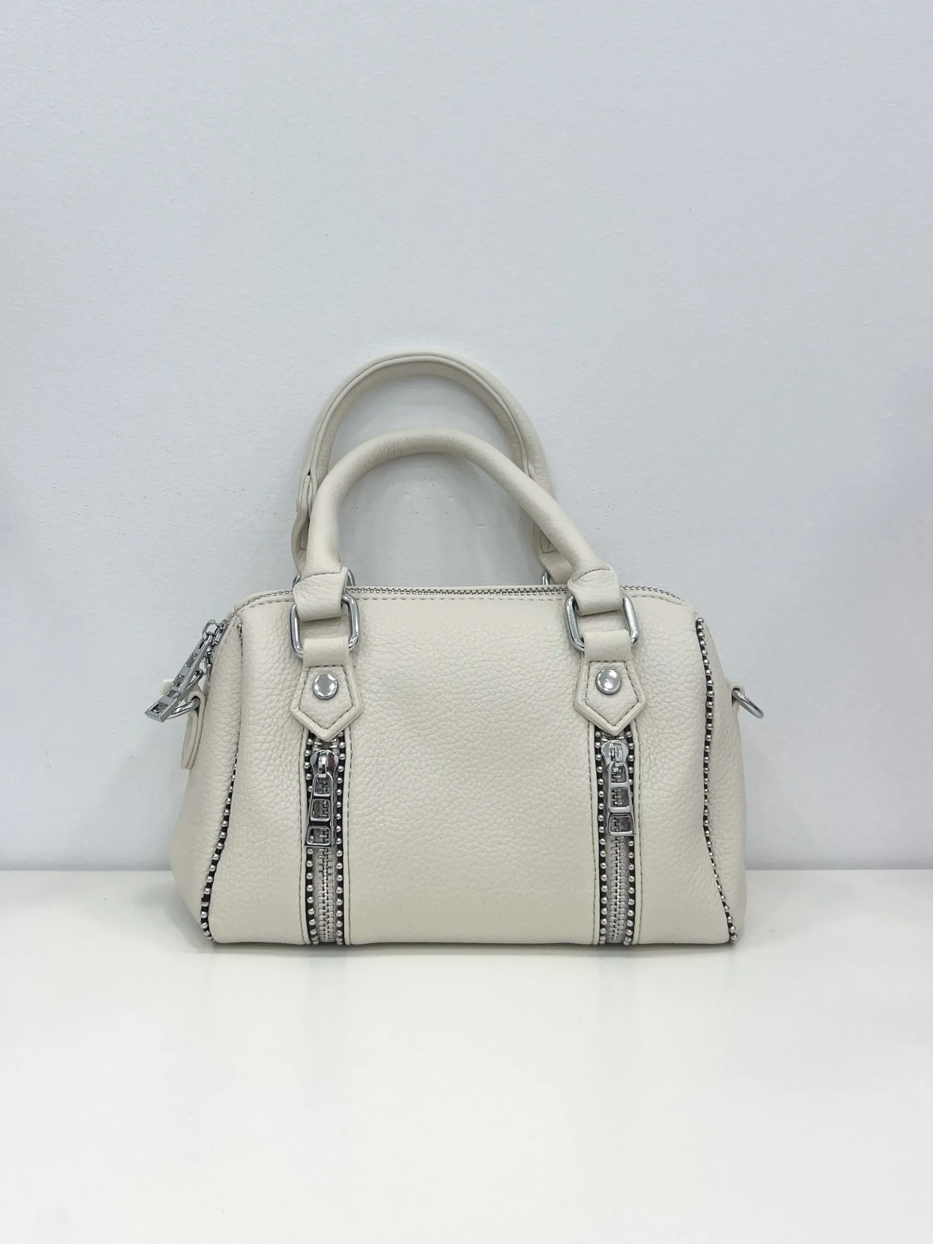 Bolso mini cremalleras beige