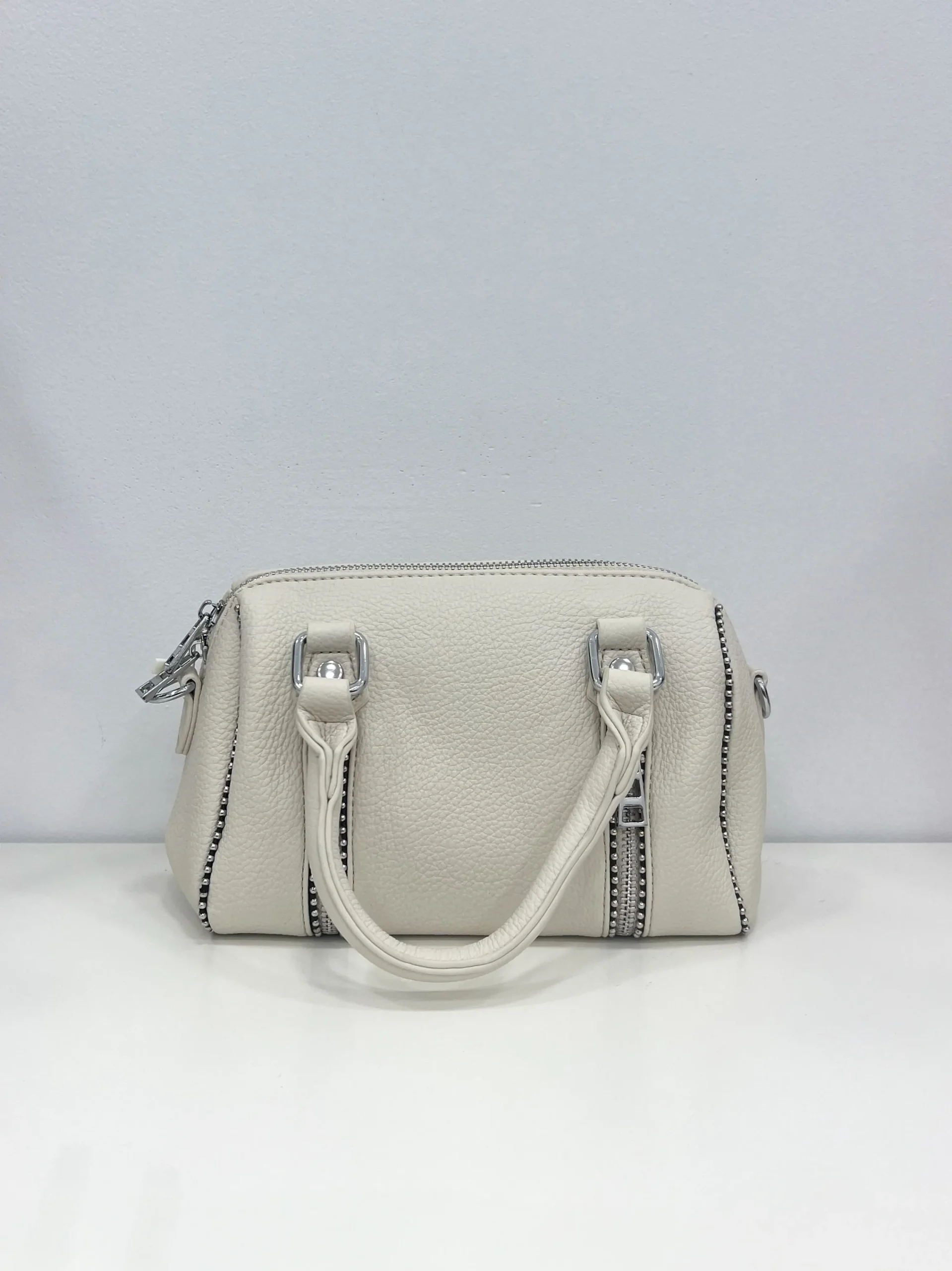 Bolso mini cremalleras beige