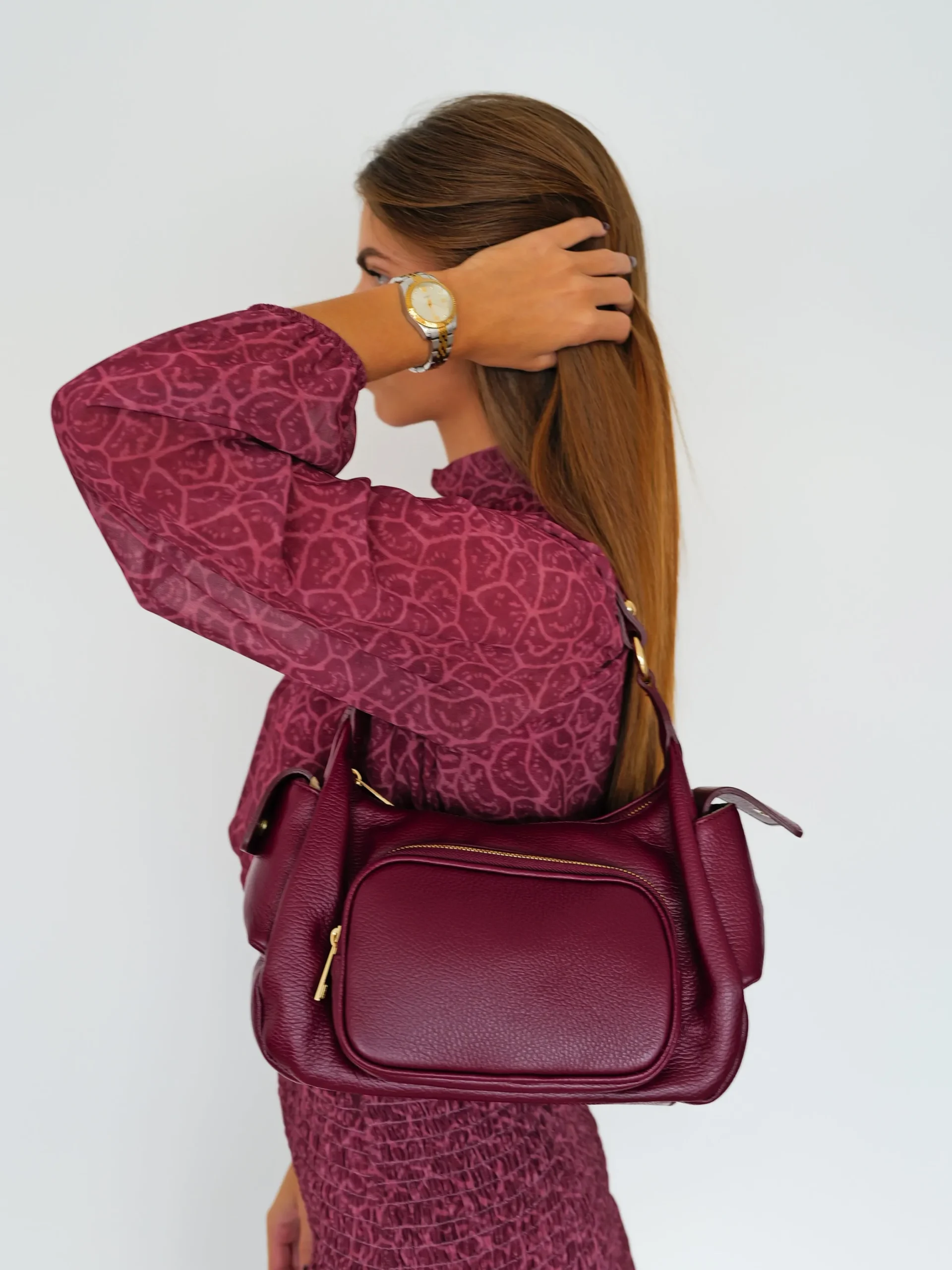Bolso piel bolsillos burdeos