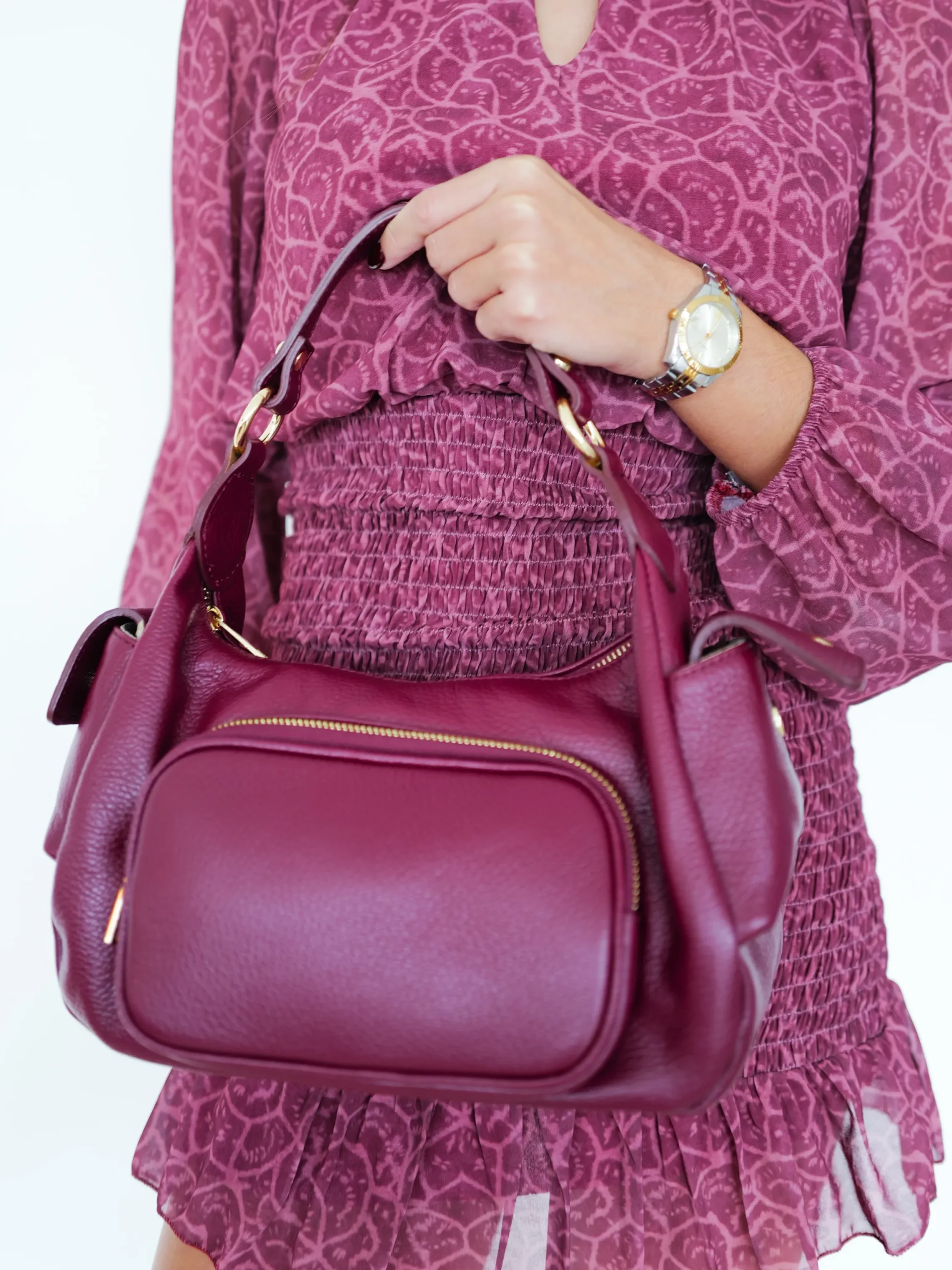 Bolso piel bolsillos burdeos