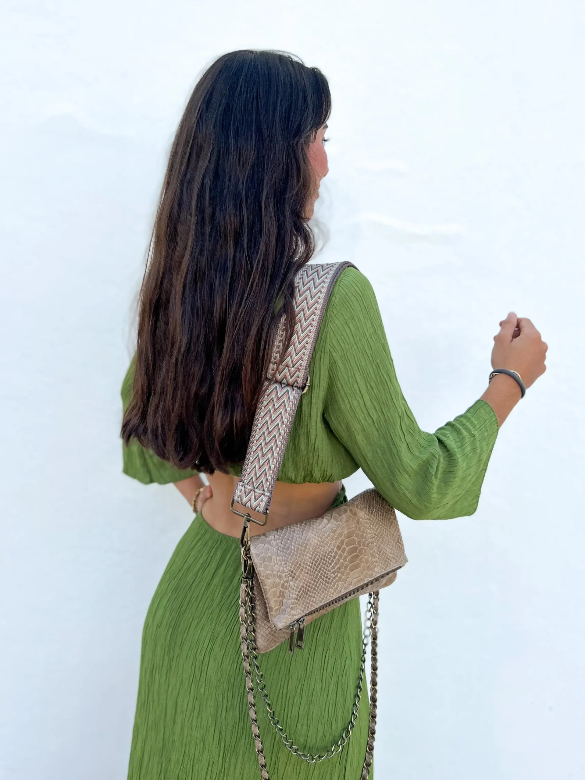 Bolso piel cadenas coco marrón