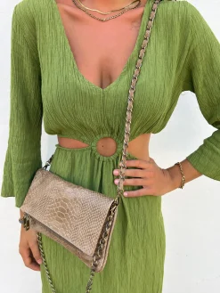 Bolso piel cadenas coco marrón