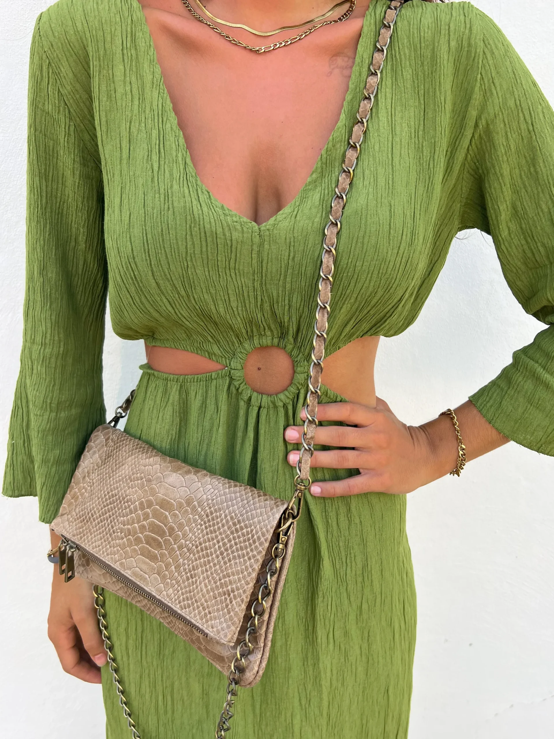 Bolso piel cadenas coco marrón