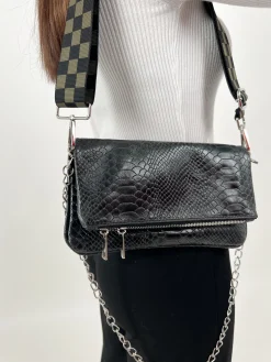 Bolso piel cadenas coco negro
