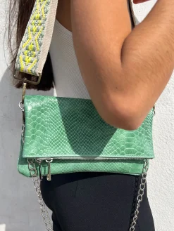 Bolso piel cadenas coco verde