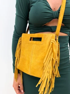 Bolso piel flecos amarillo