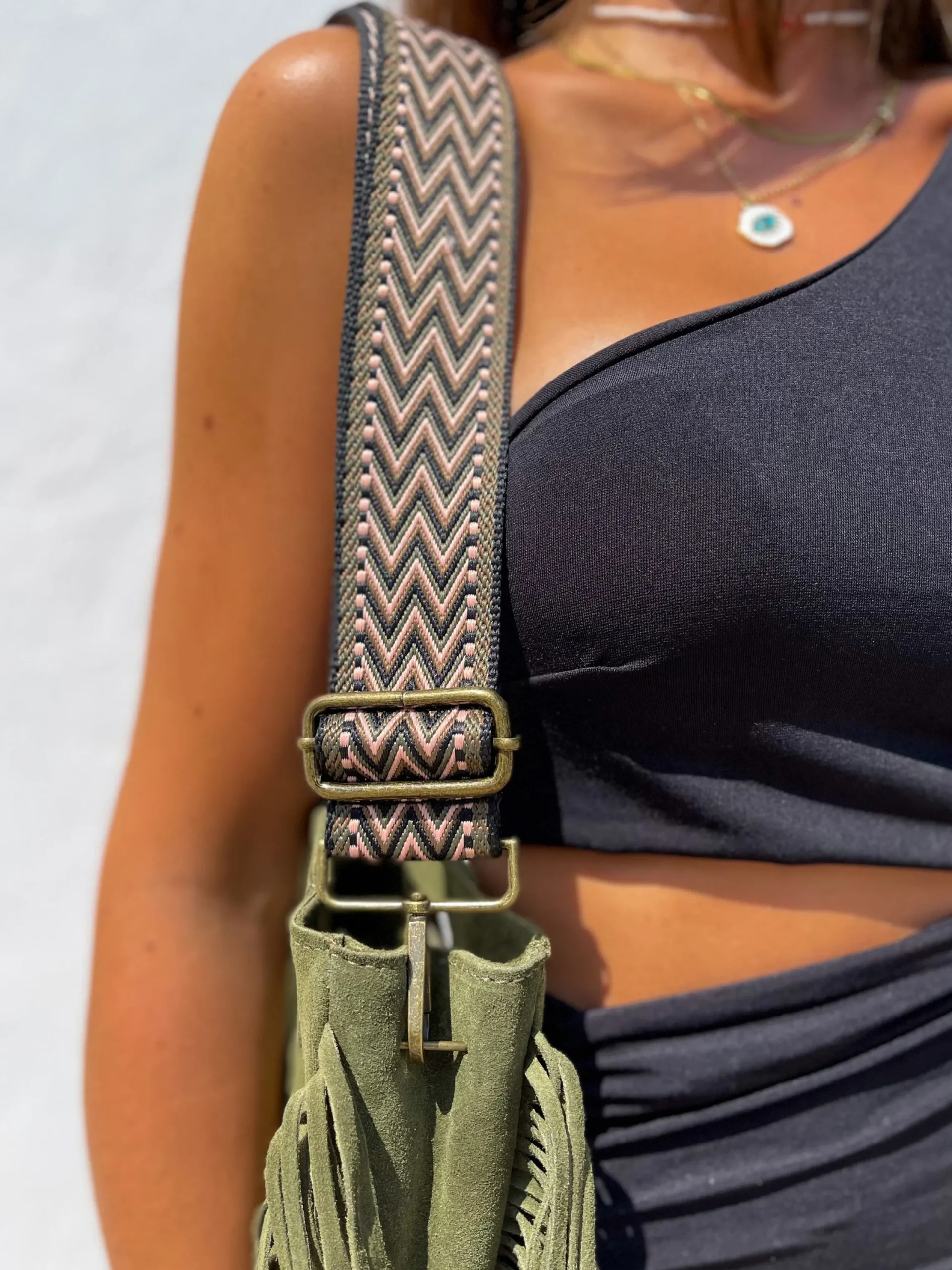 Bolso piel flecos caqui