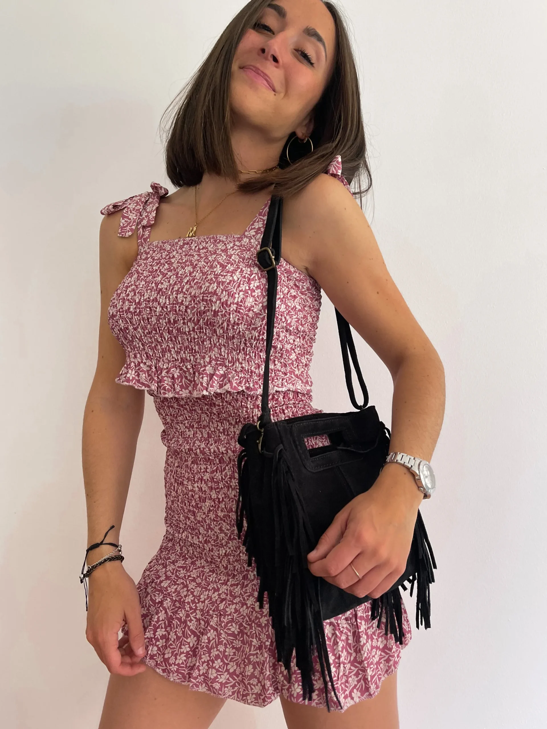 Bolso piel flecos negro