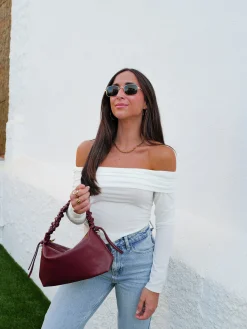 Bolso piel hombro rizo burdeos