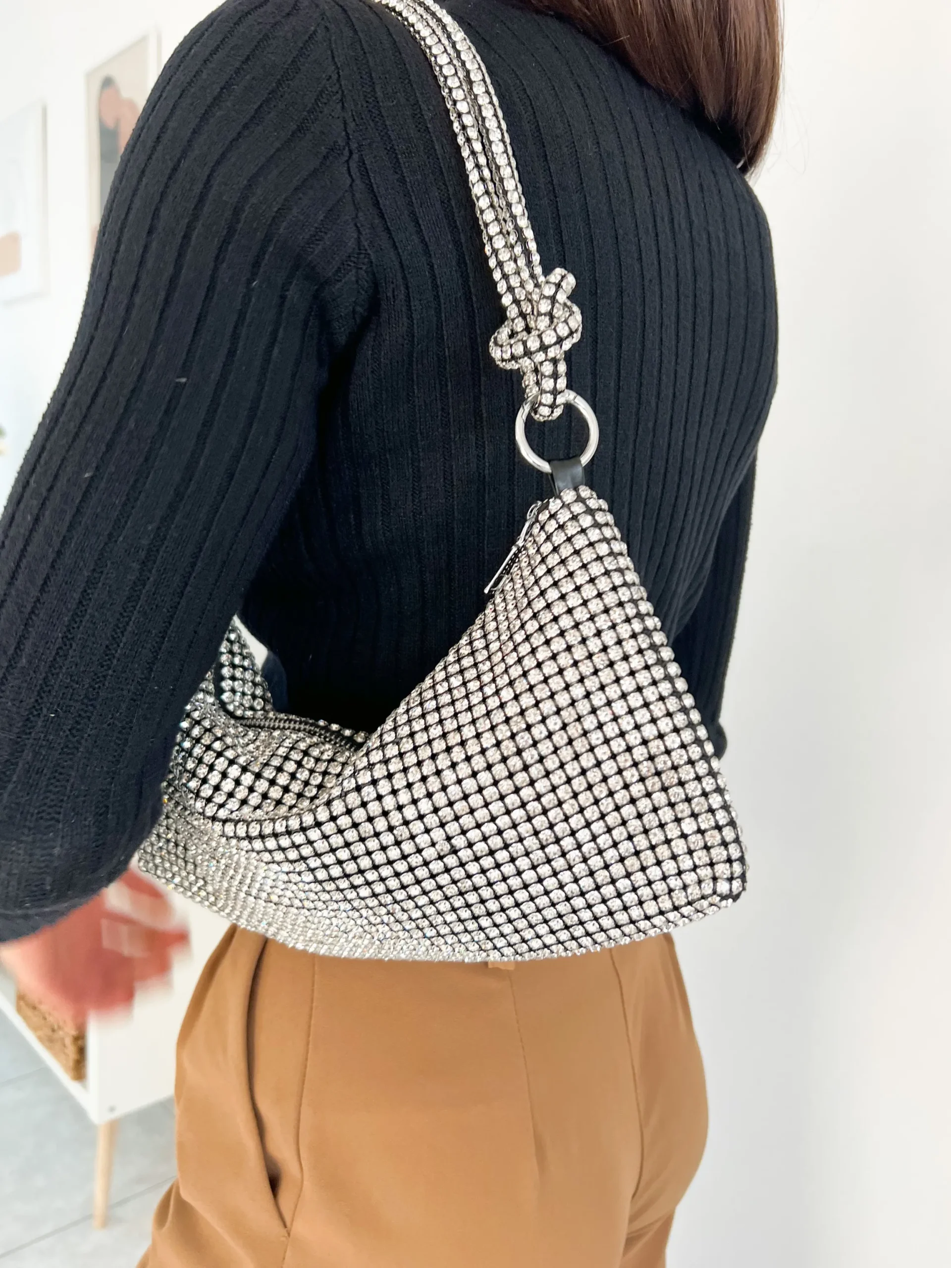 Bolso strass nudo plata