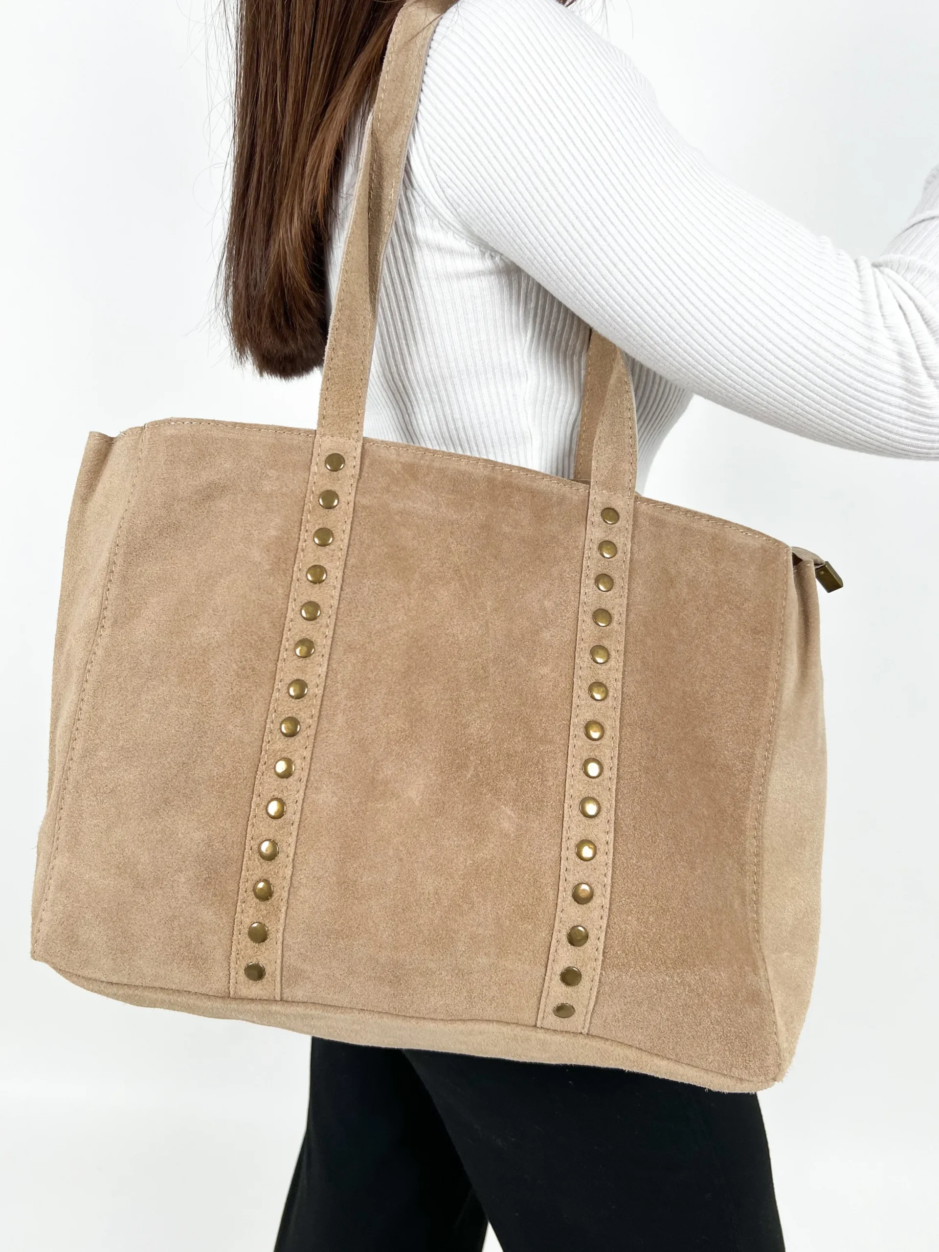 Bolso tachas maxi beige