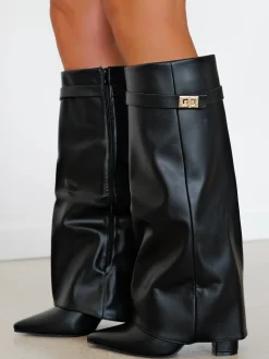 Bota tacón solapa detalle negra