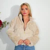 Chaqueta pelo cremallera beige