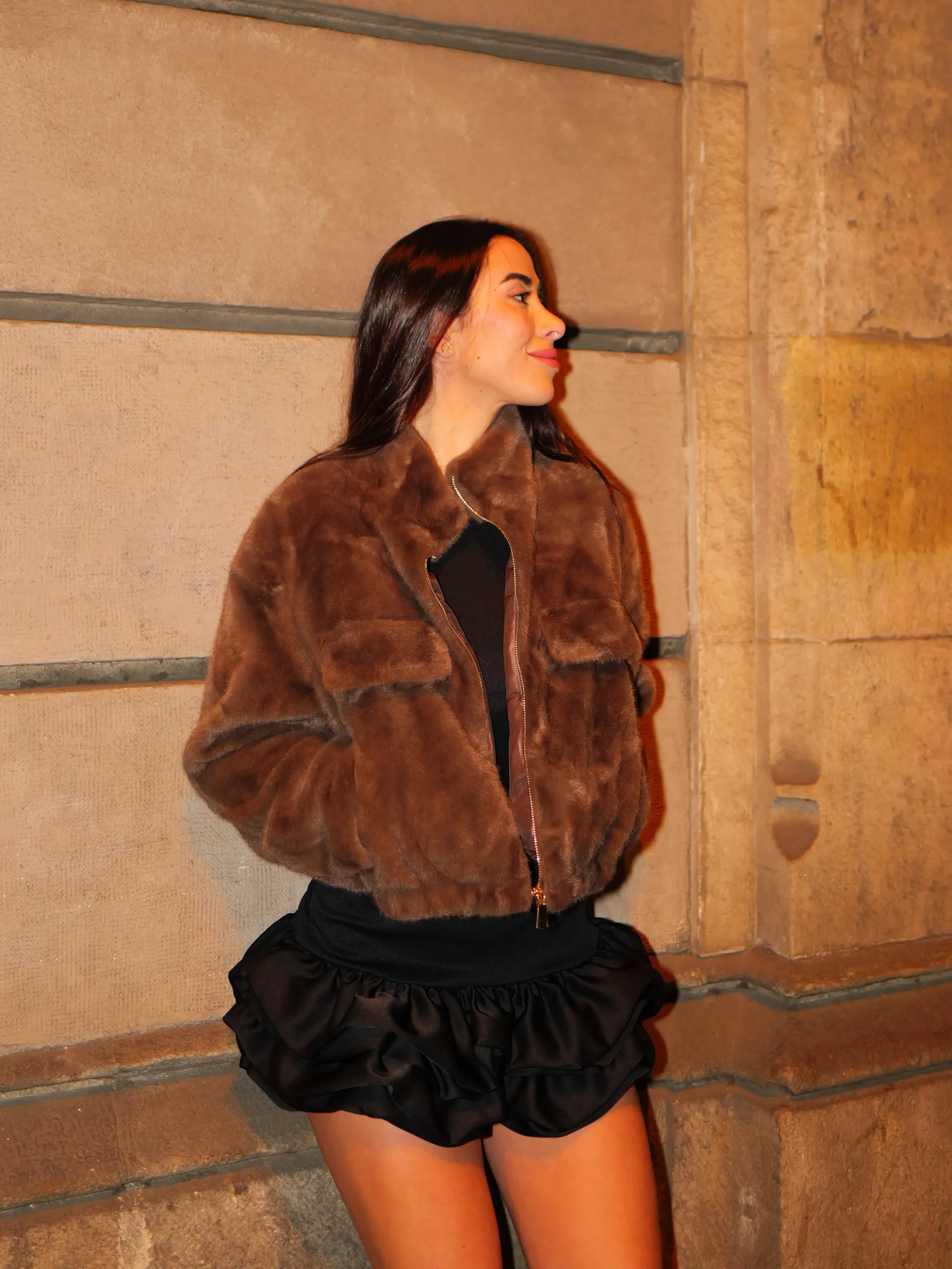 Chaqueta pelo cremallera chocolate