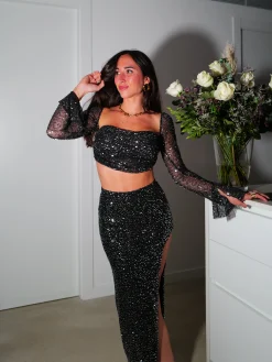 Conjunto glitter midi plata