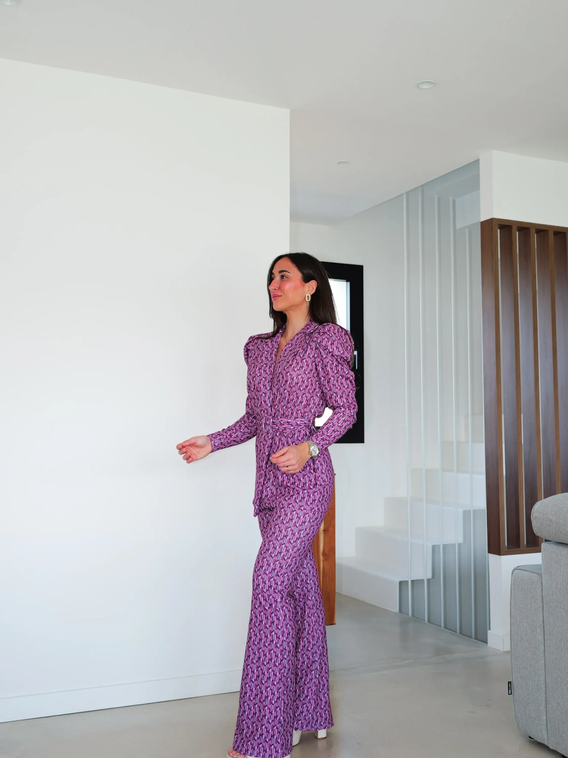 Conjunto traje cinturón lila