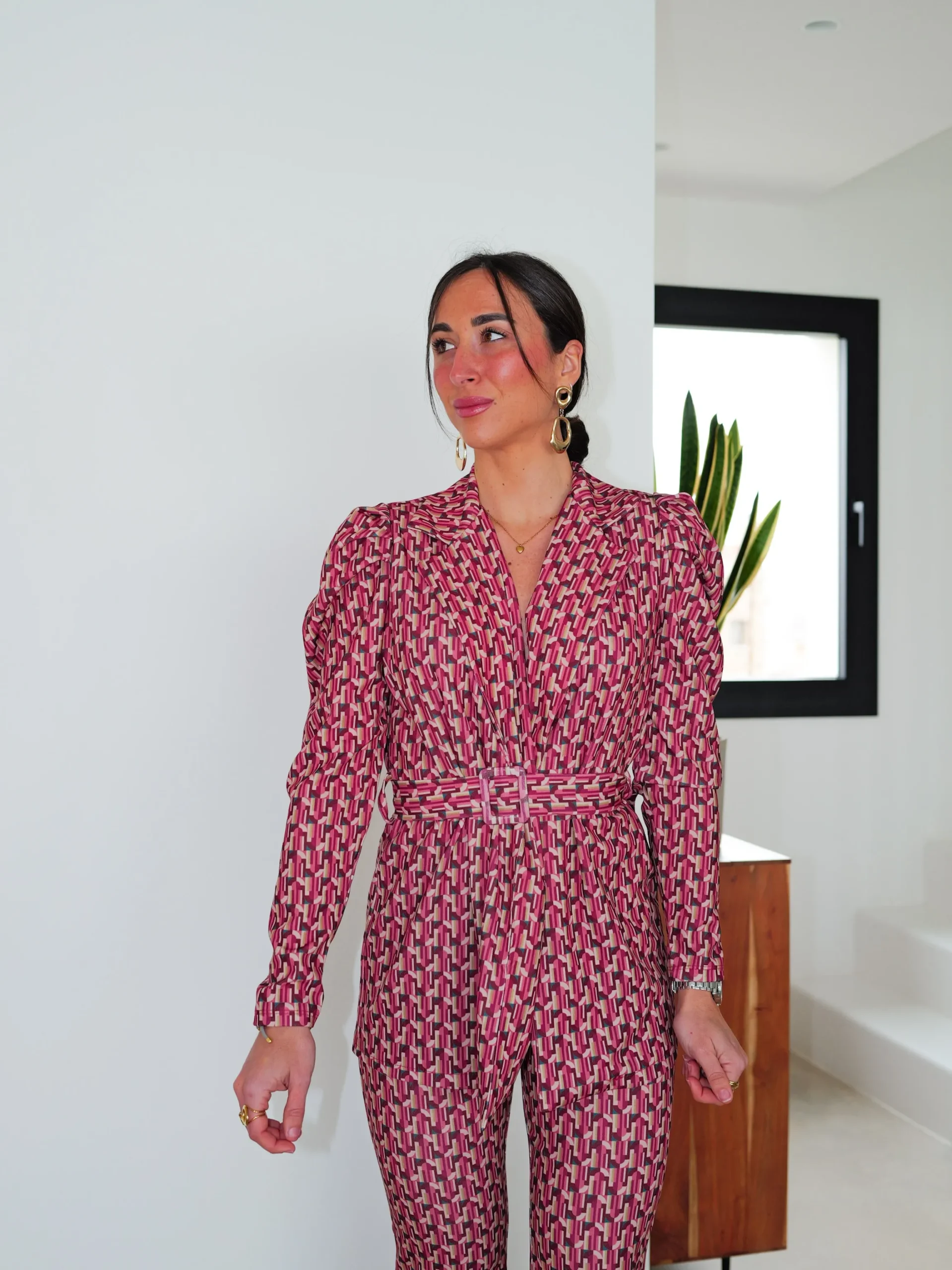 Conjunto traje cinturón rosa