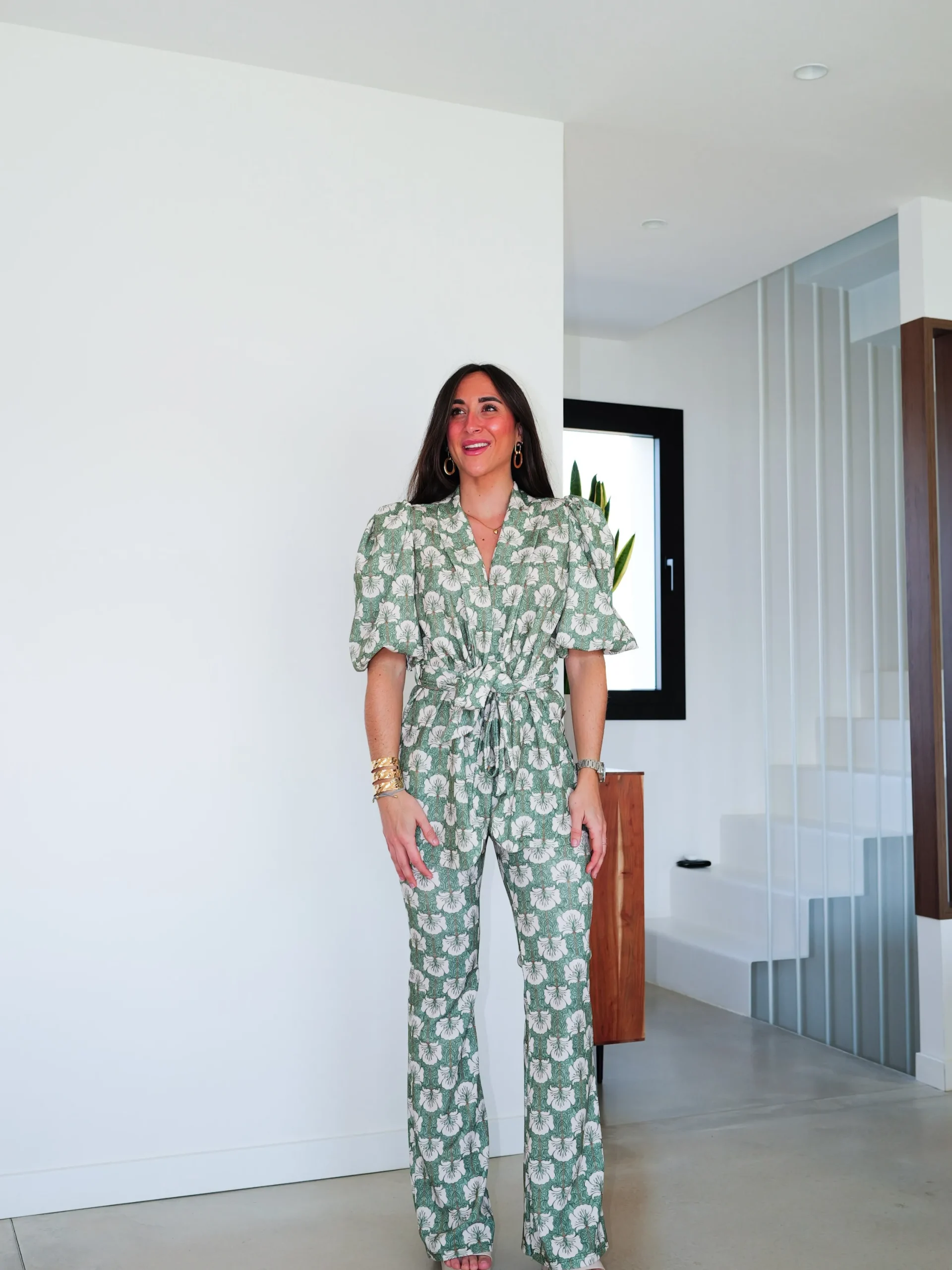 Conjunto traje estampado verde