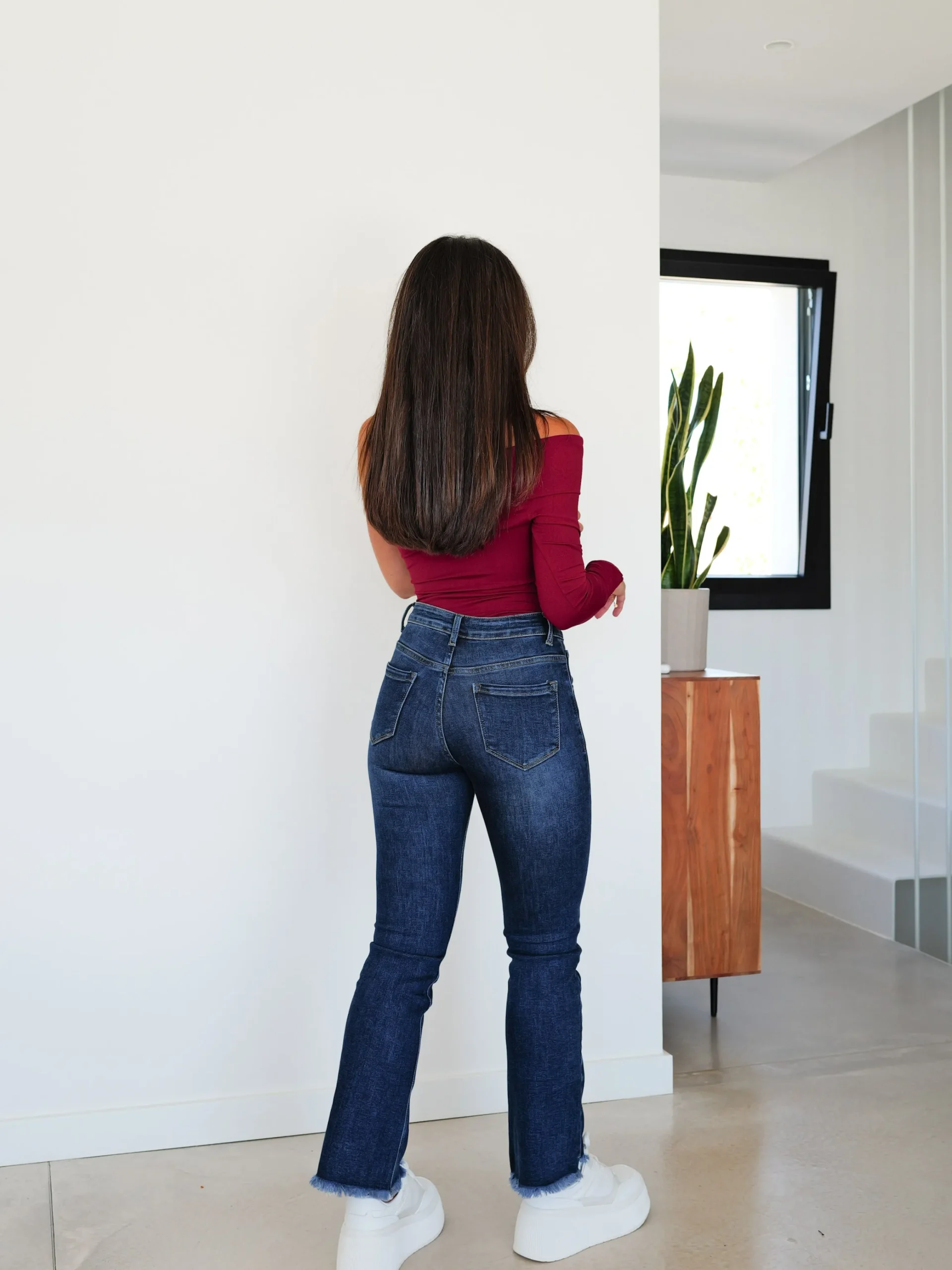 Jeans tiro bajo flecos