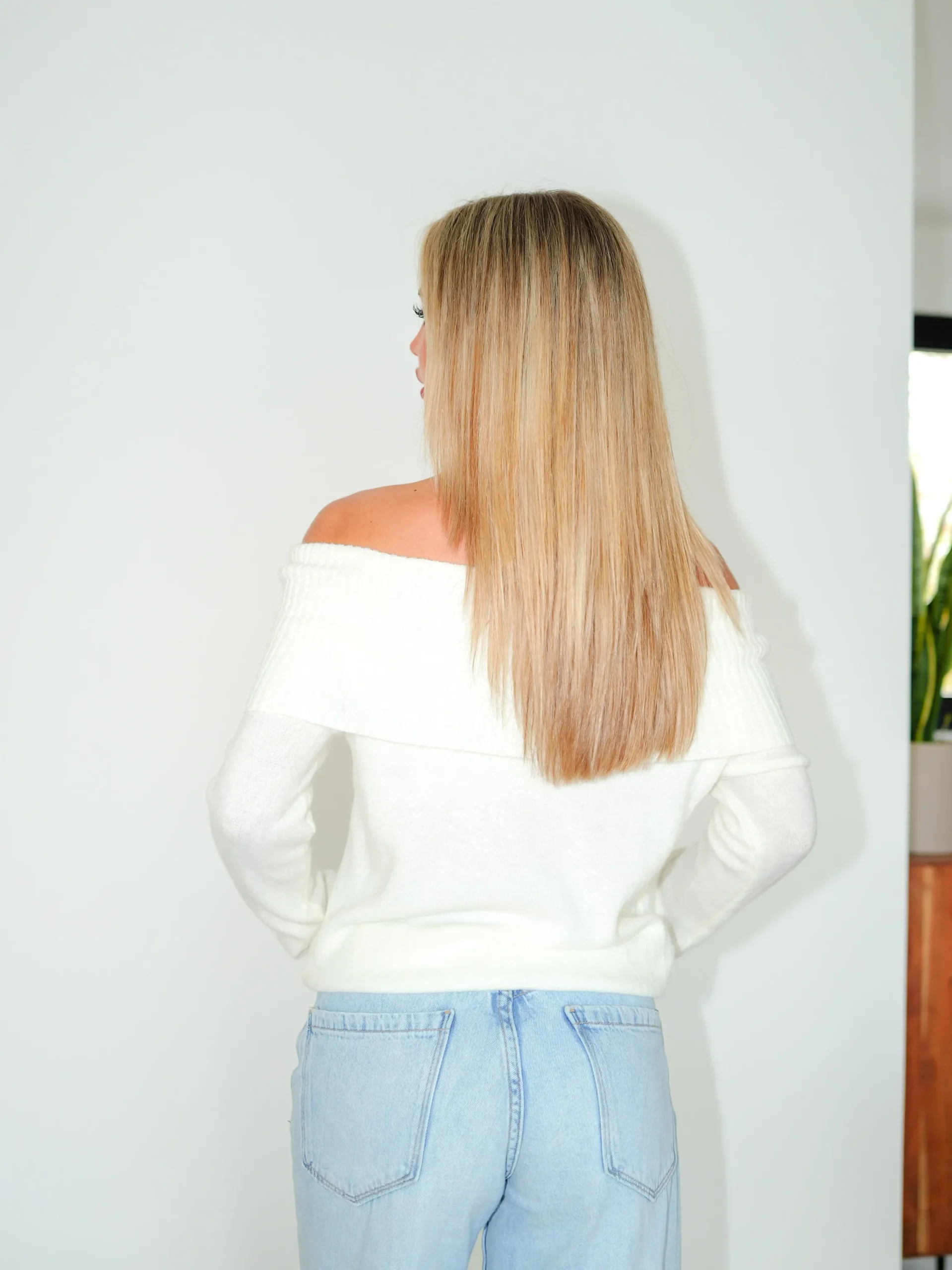 Jersey bardot mangas blanco