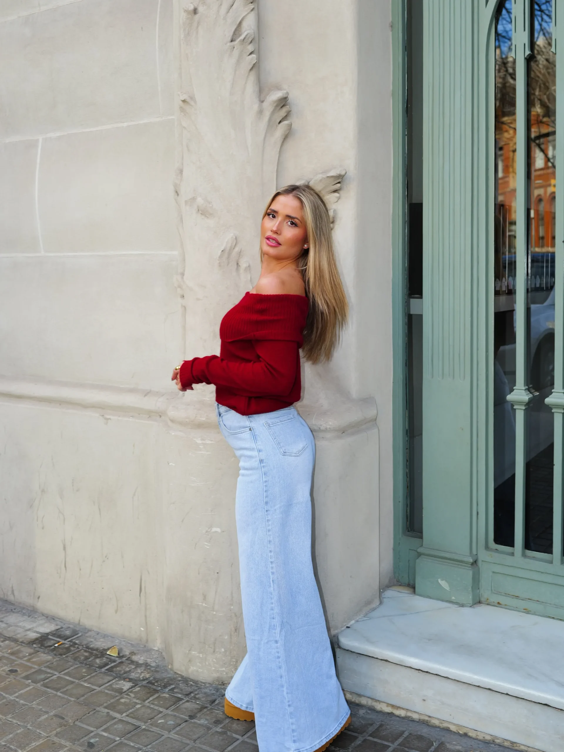Jersey bardot mangas vino
