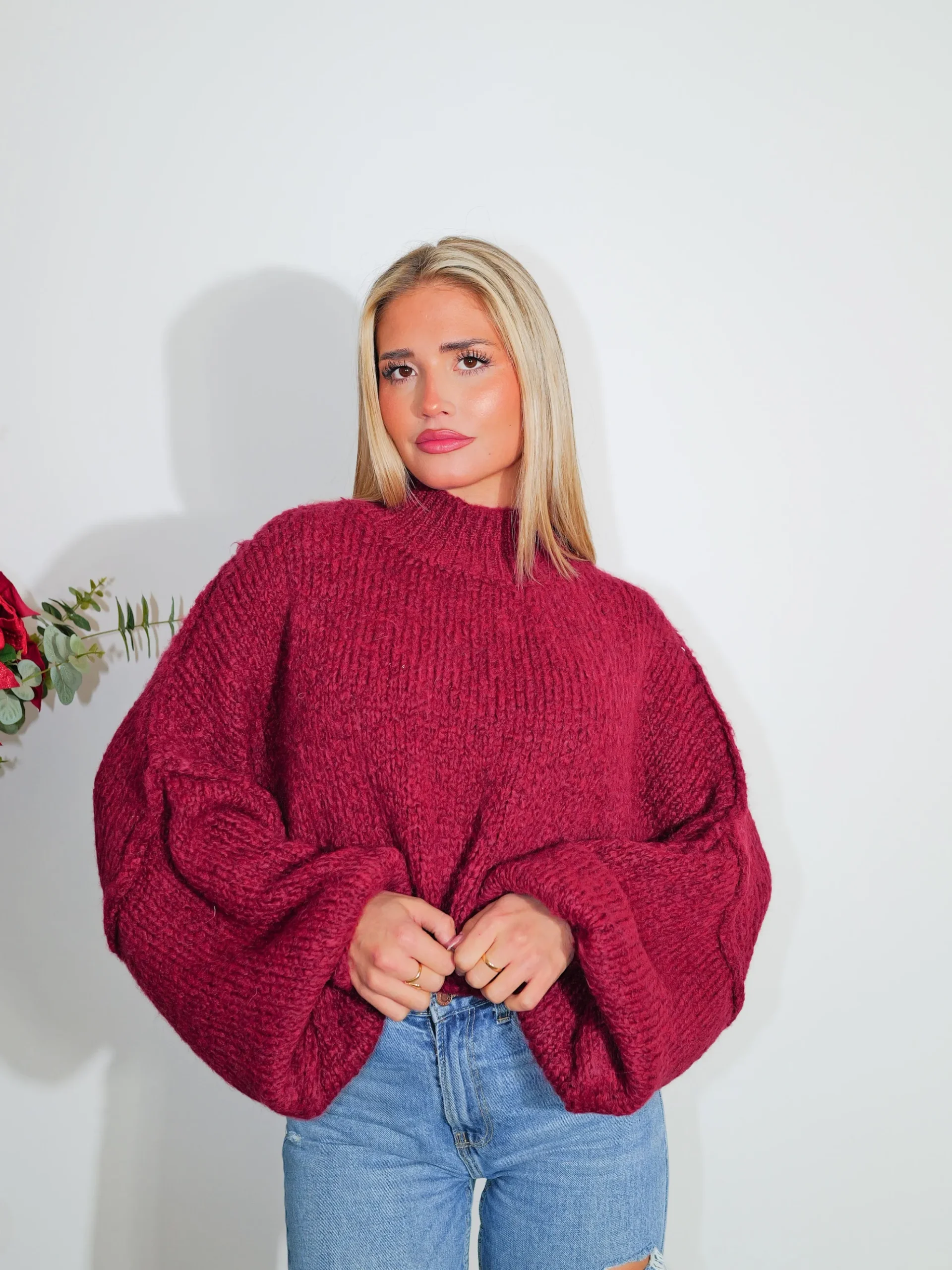 Jersey punto oversize burdeos
