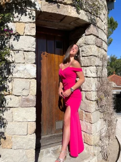 Vestido barco ajustado fucsia