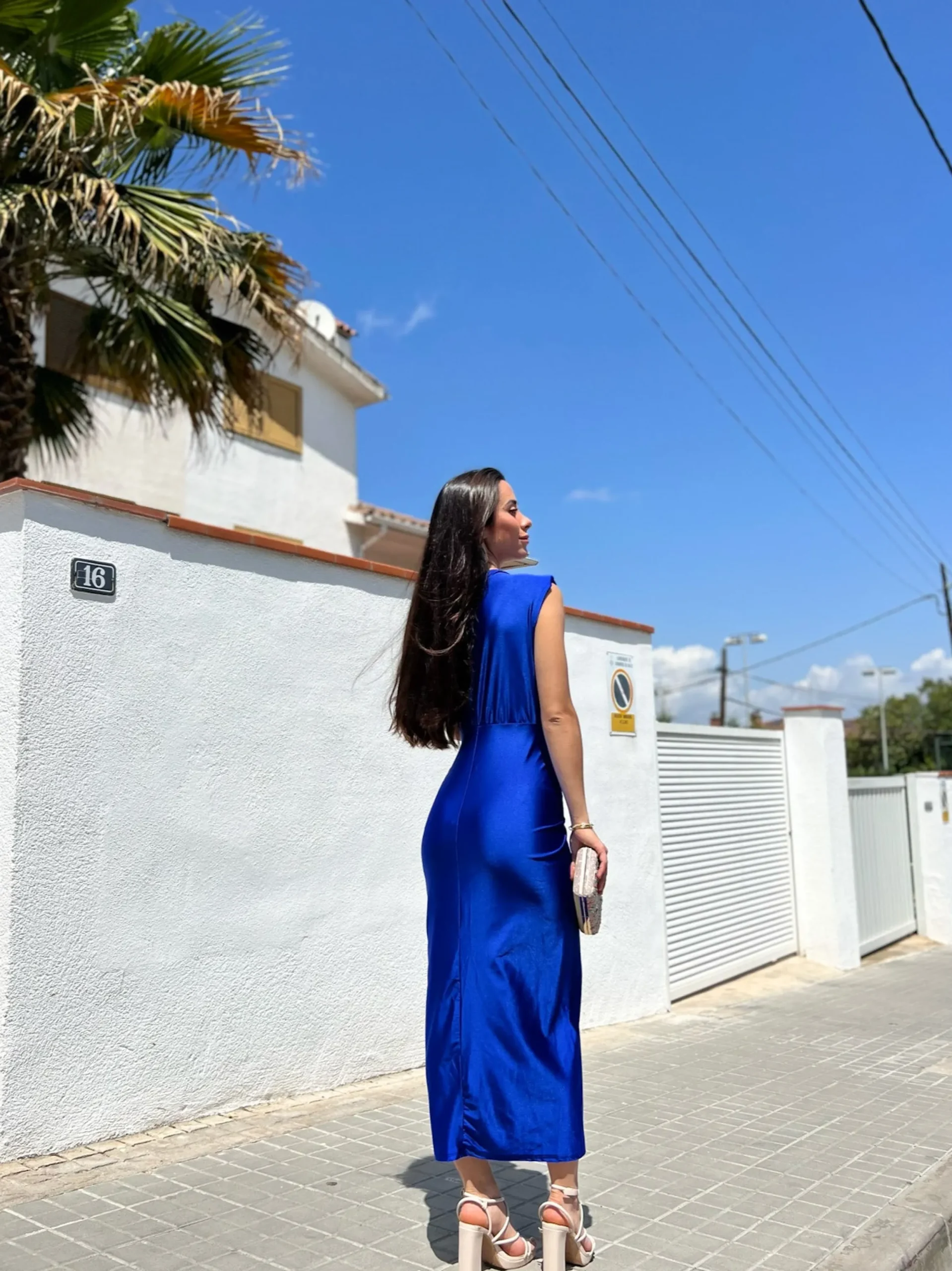 Vestido escote lazo azul