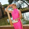 Vestido halter espalda lazo fucsia