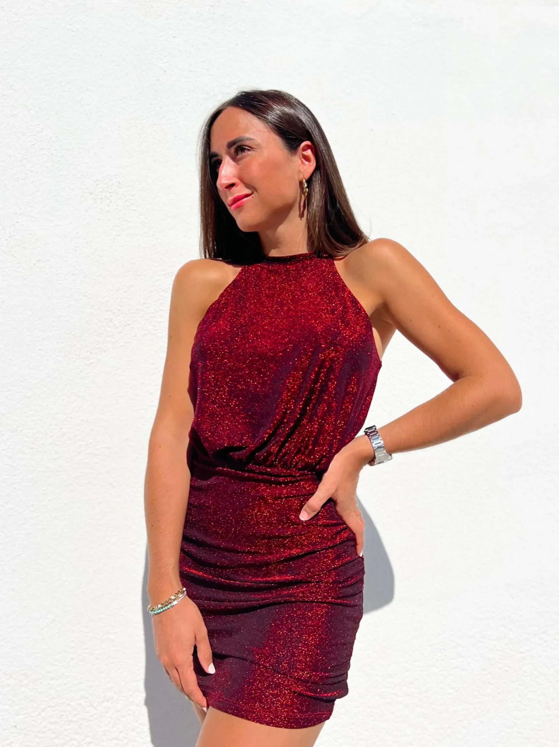 Vestido halter lurex rojo