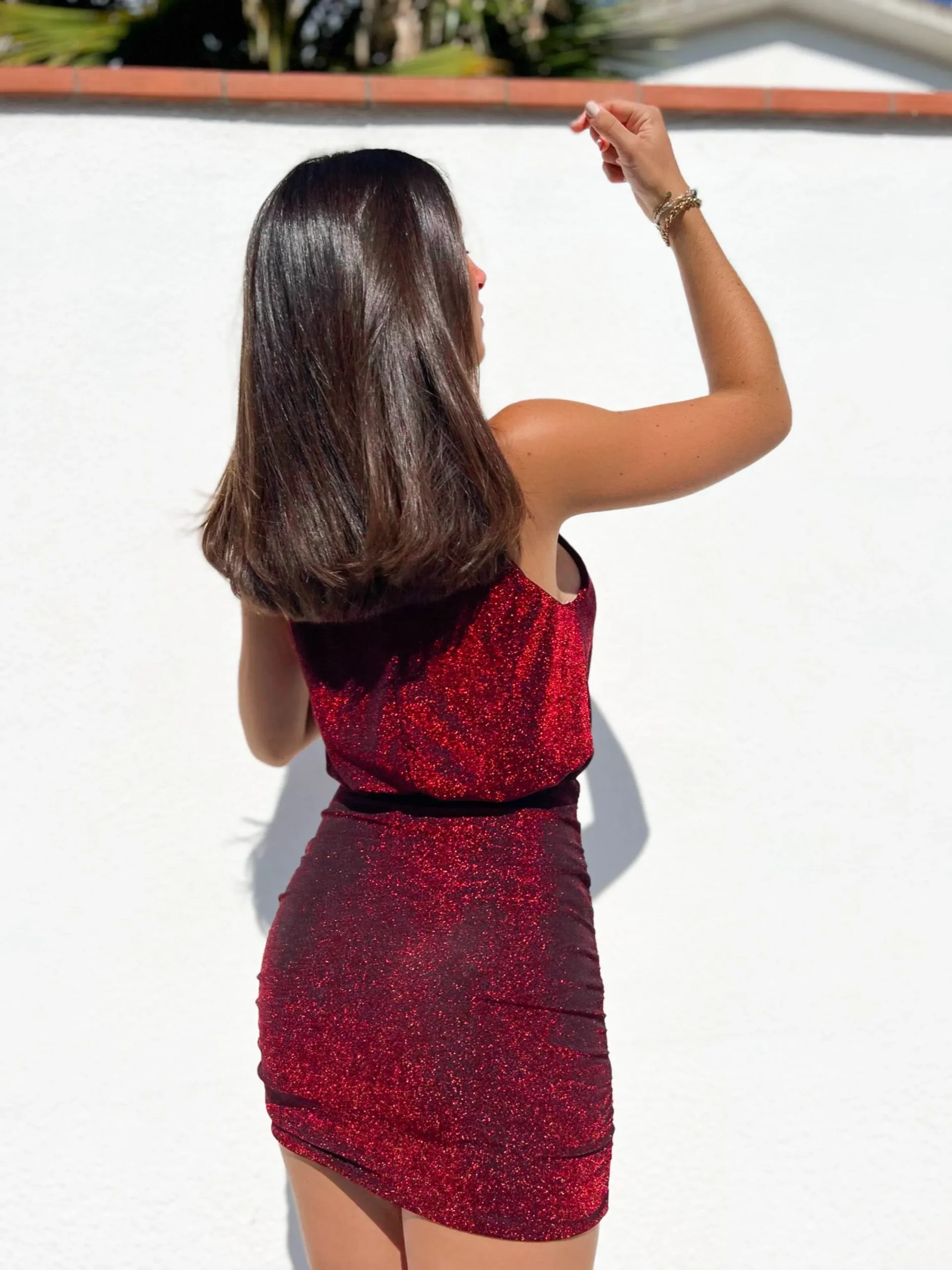 Vestido halter lurex rojo