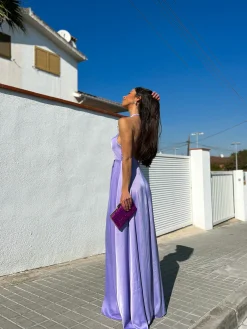 Vestido halter raso lila