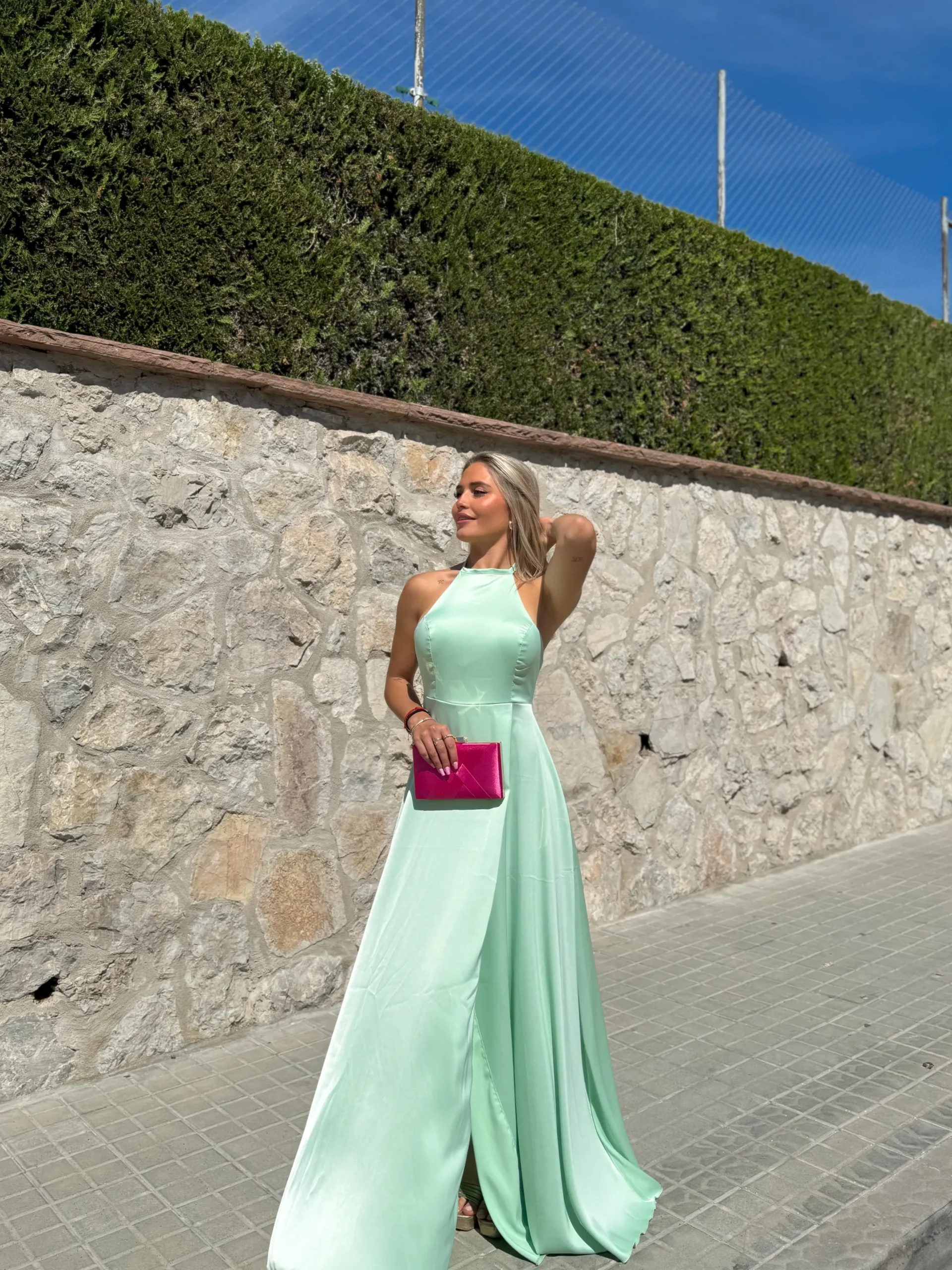 Vestido halter raso menta