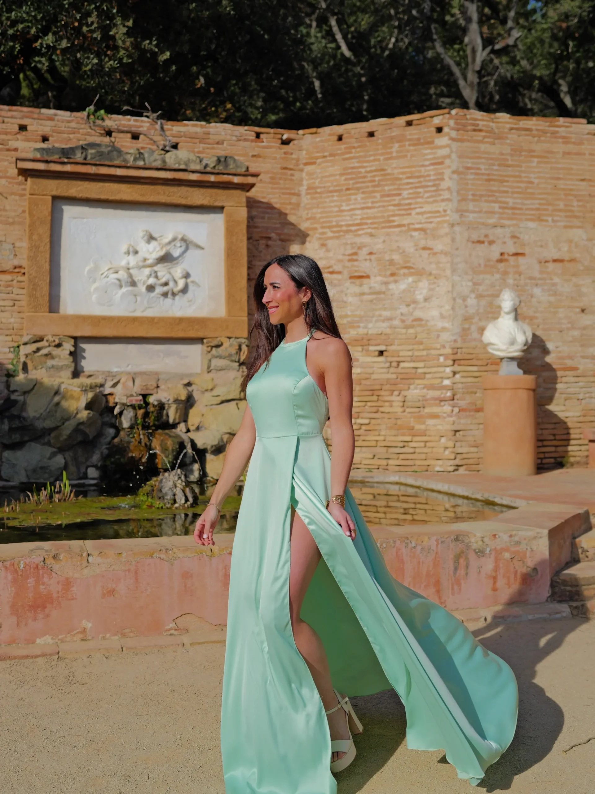 Vestido halter raso menta