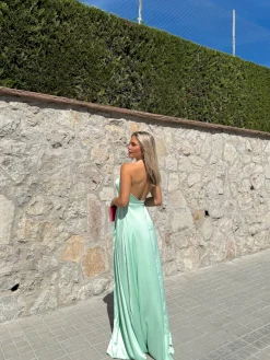 Vestido halter raso menta