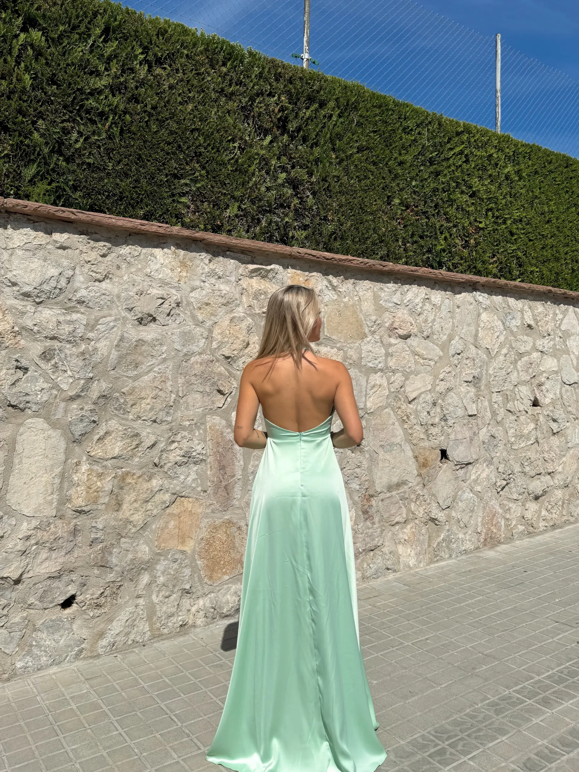 Vestido halter raso menta