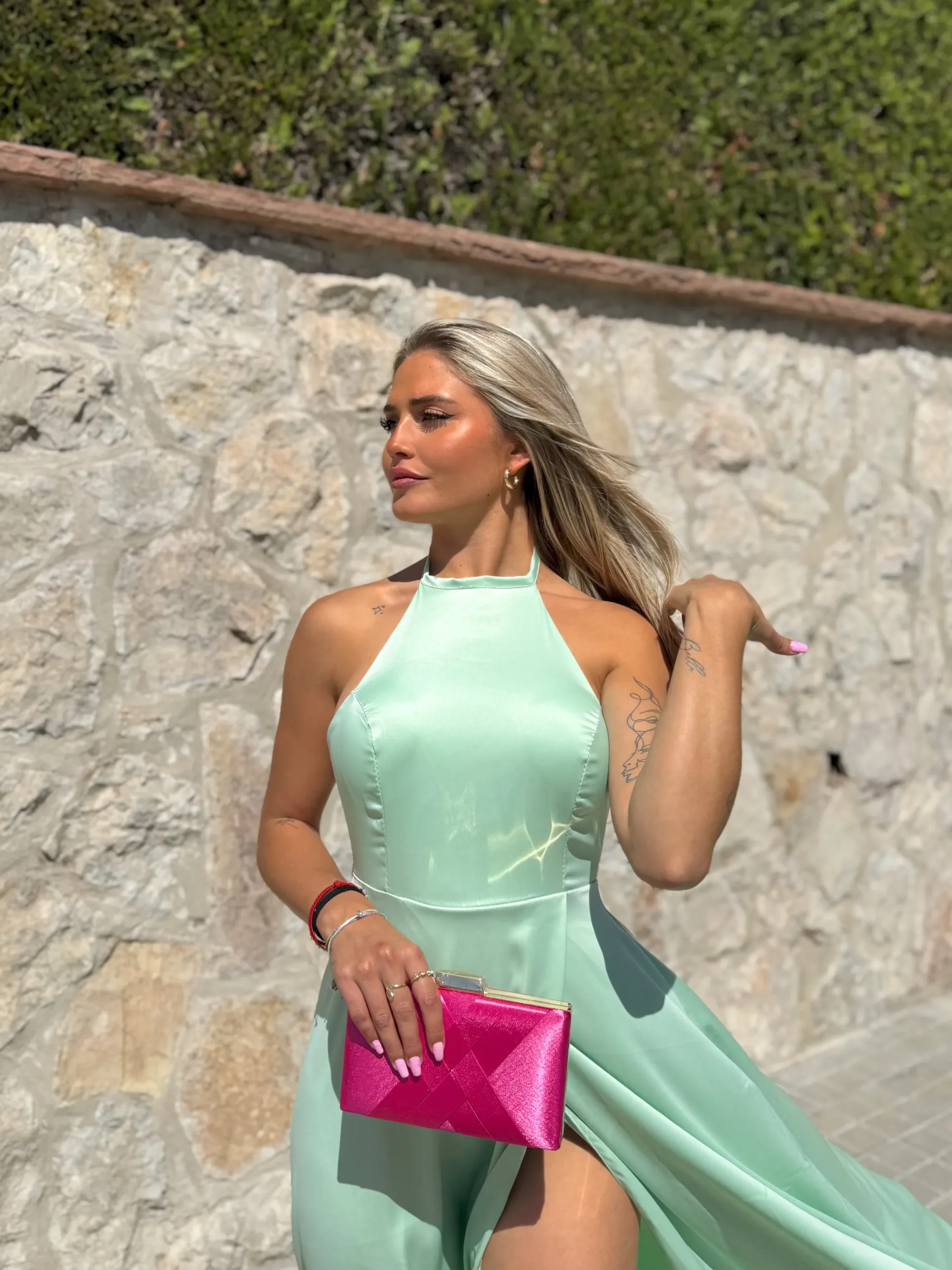 Vestido halter raso menta
