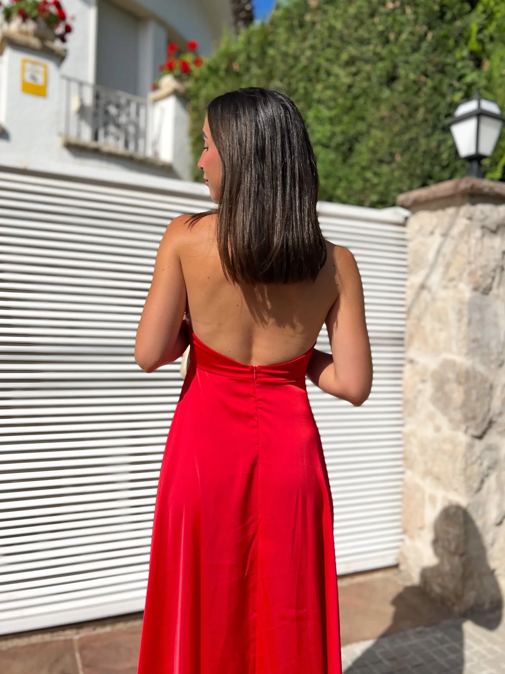 Vestido halter raso rojo