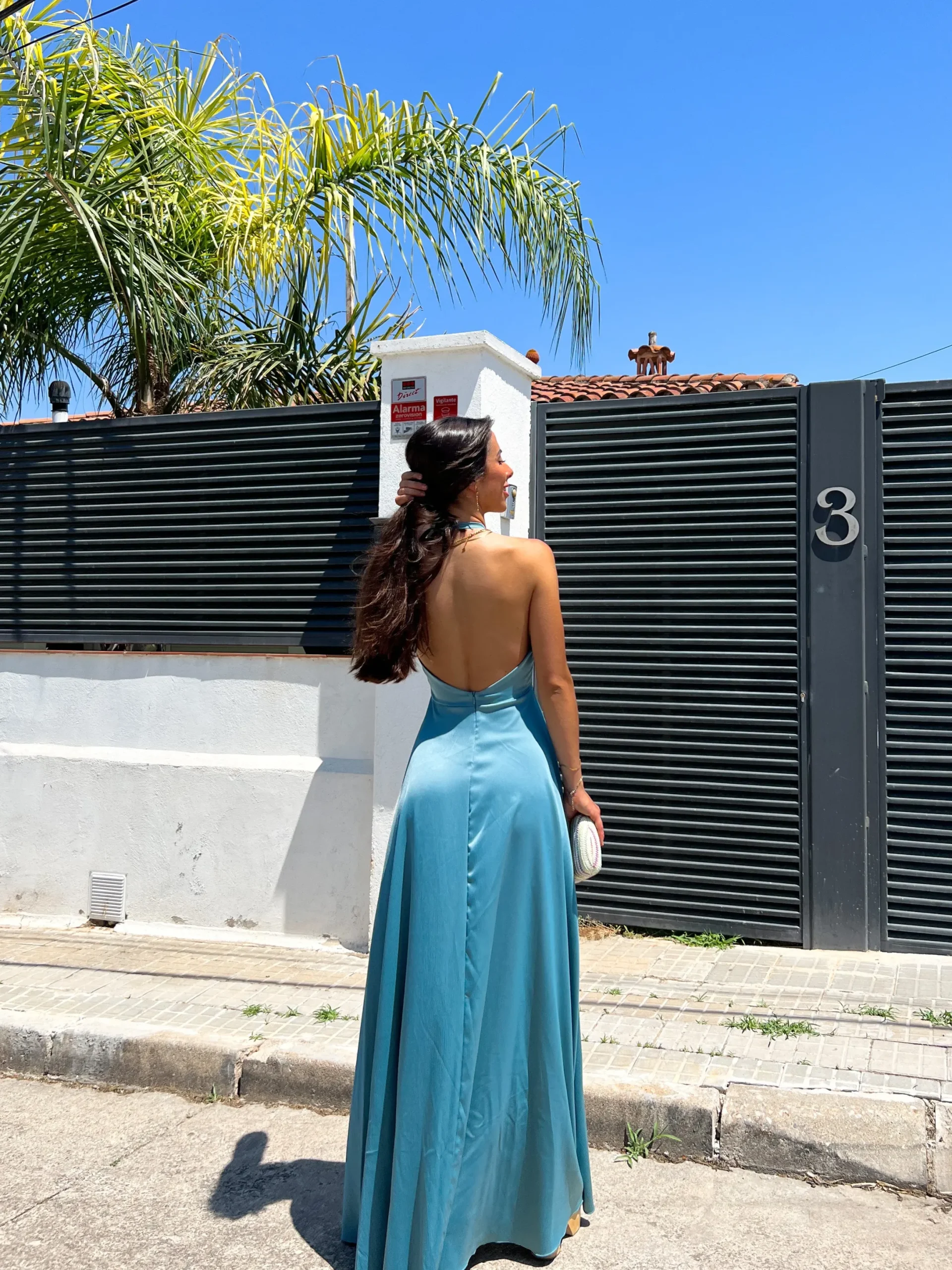 Vestido halter raso salvia