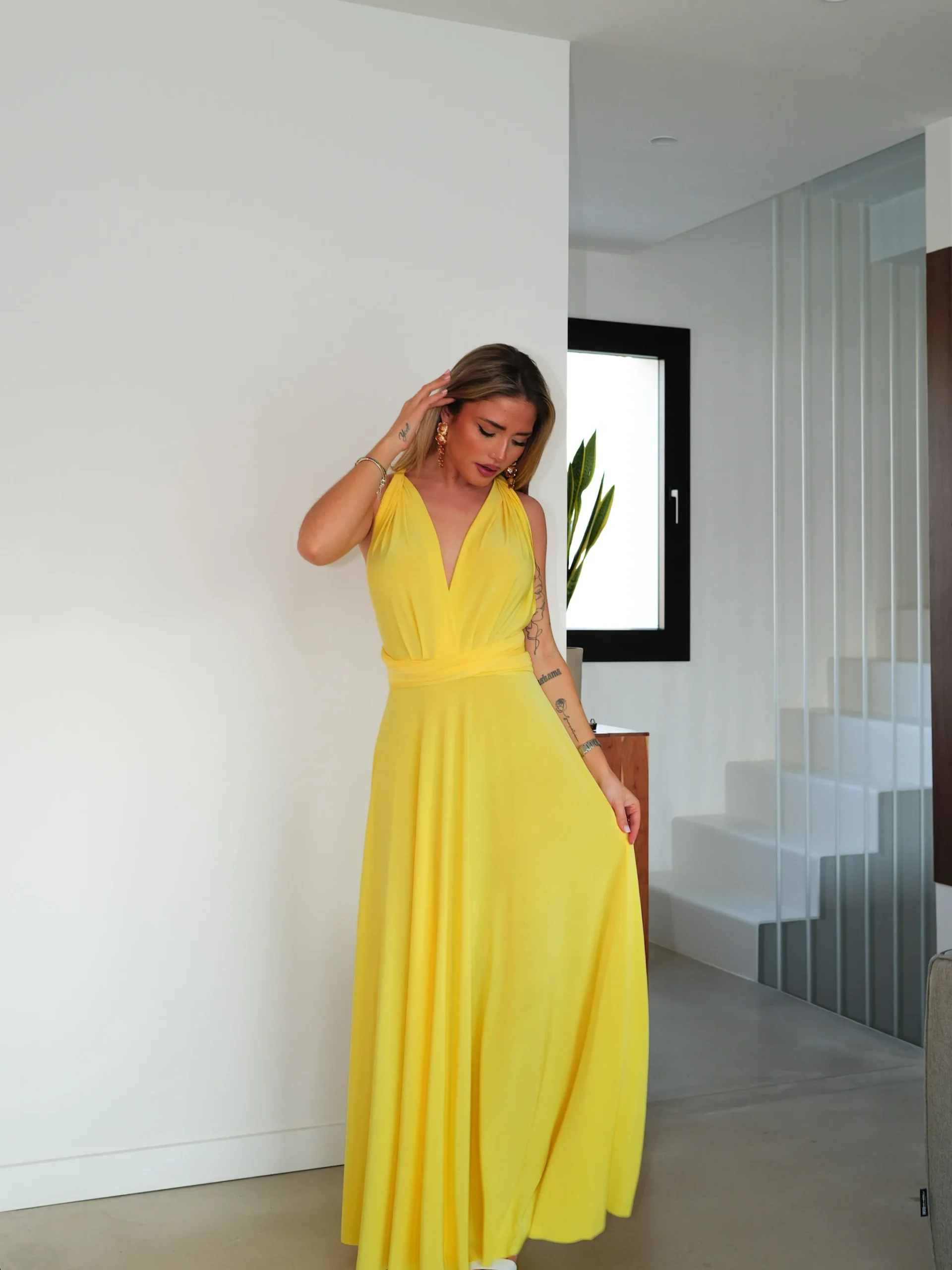Vestido largo multi amarillo