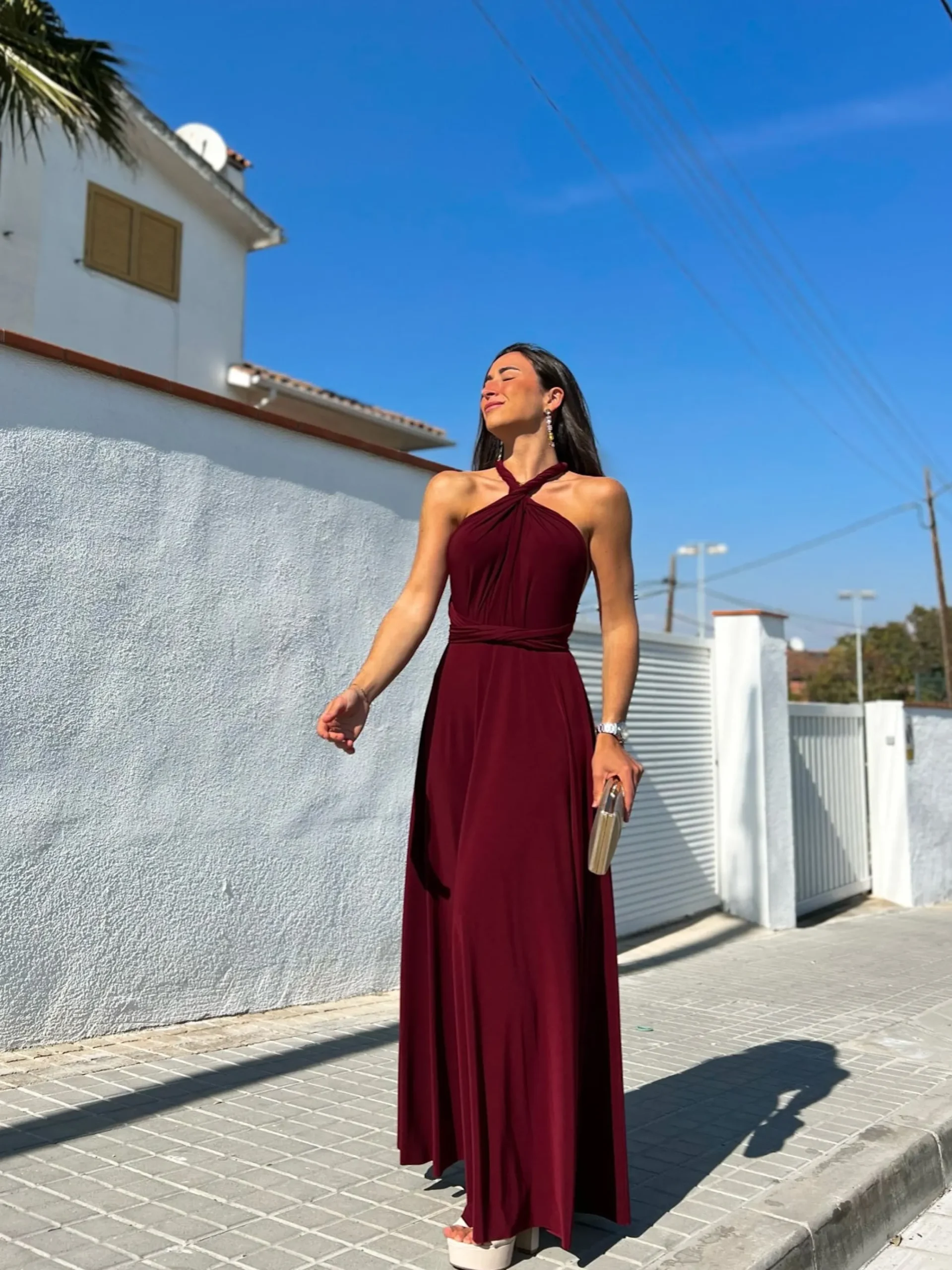 Vestido largo multi burdeos