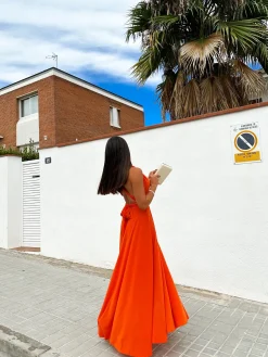 Vestido largo multi naranja